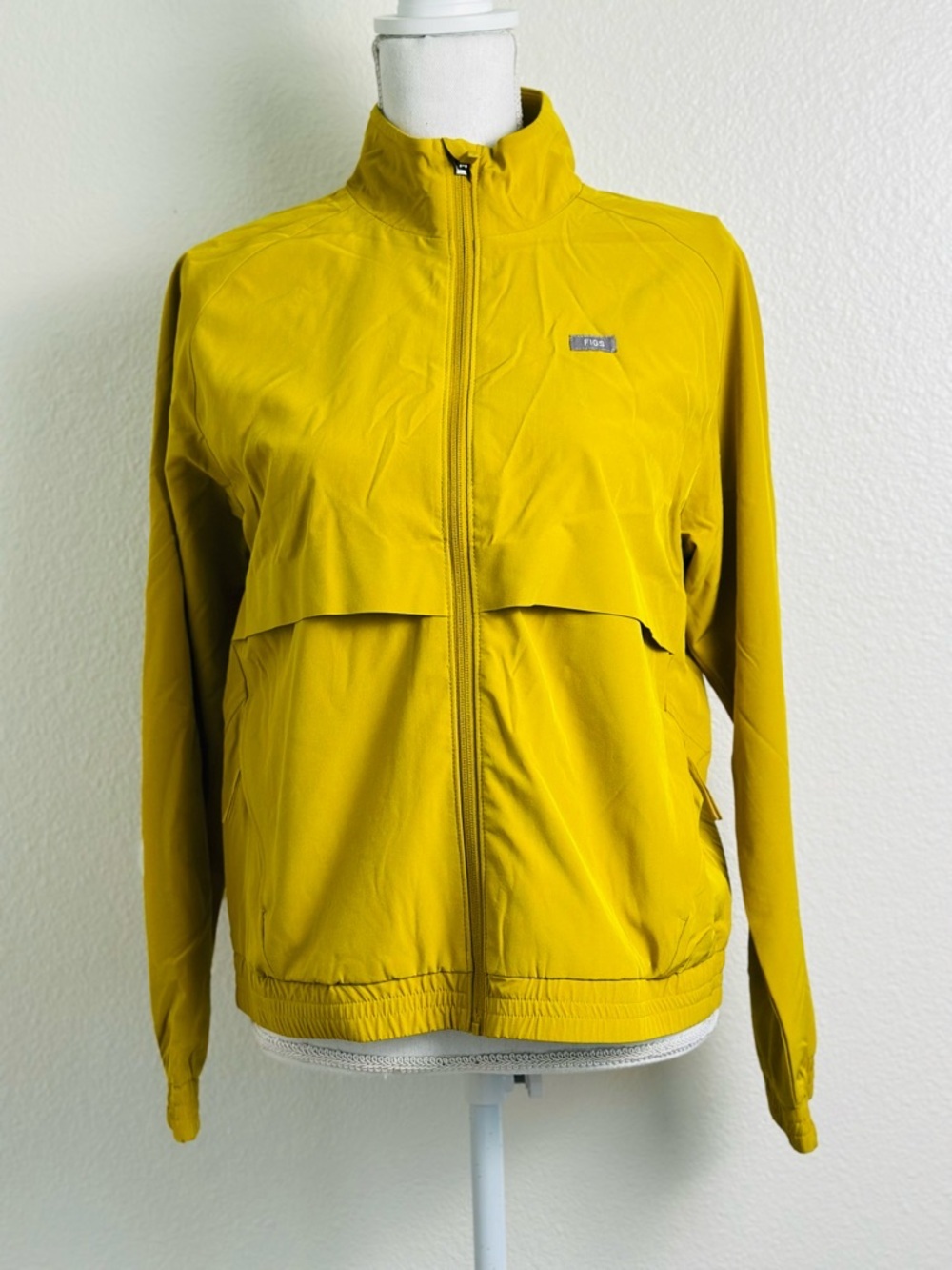 Figs Olive Mustard Zip-Front Bomber Jacket